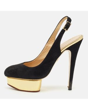Charlotte Olympia Suede Dolly Platform Slingback Pumps - Natural