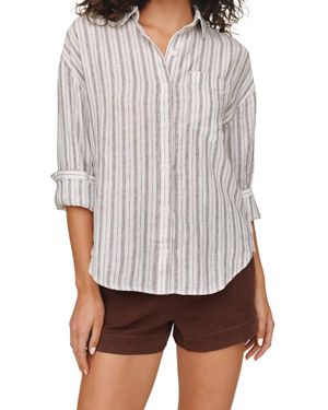 Bella Dahl Stripe Linen Blend Button-Up Top - White