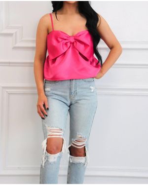 Day + Moon Atlas Satin Bow Babydoll Top - Pink