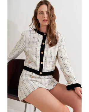 TRUEDAMES Paris Bound Woven Tweed Crop Jacket - Natural