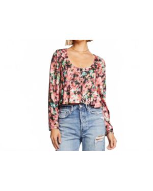 Saltwater Luxe Floral Brush Long Sleeve Top - Blue
