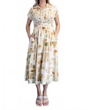 Gigio Neutral Tile Print Midi Dress - Metallic