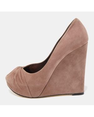 Gina Dusty Pleated Suede Wedge Pumps - Brown