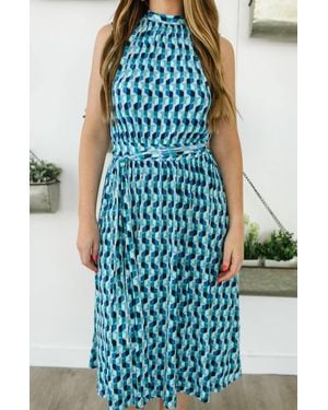 Leota Mindy Shirred Midi Dress - Blue