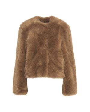 Stand Studio Short Cropped Faux Fur Jacket With Round Neckline - Brown