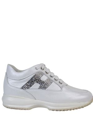 Hogan Rhinestone Logo Leather Sneakers - White