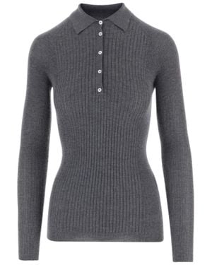 Sa Su Phi Ribbed Cashmere-Silk Polo Shirt - Gray