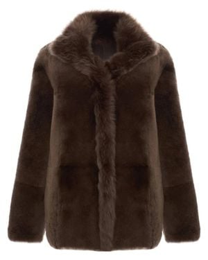 Bigardini Shearling Jacket With Plush Texture And Wide Collar - Brown