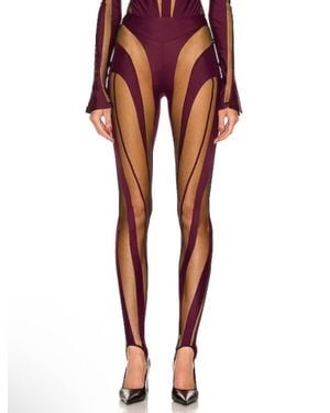 Mugler Sheer Spiral Stirrup Leggings - Red