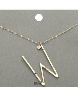 Fashnzfab W- Initial Monogram Brass Metal Pendant Necklace - Gray