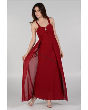 TRUEDAMES A Simple Chiffon Bridesmaid Dress - Red