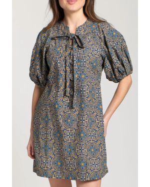 Apny Laced Up Puffed Sleeve Dress - Gray