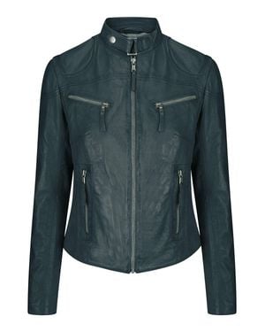 TruClothing Real Leather Vintage Slim Fit Biker Jacket - Blue