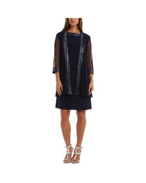 R & M Richards Petites Mesh Embellished Duster Blazer - Black