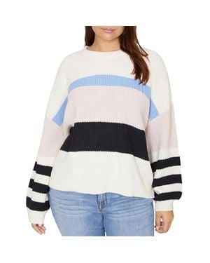 Sanctuary Plus New Year New Me Striped Crop Crewneck Sweater - White
