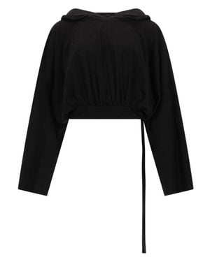 Rick Owens Cropped Hooded Long Sleeve Top - Black