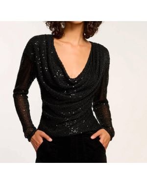 Ramy Brook Leon Beaded Cowl Neck Top - Black