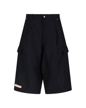 PDF Embroidered Cargo Cotton Shorts - Blue