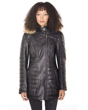 Infinity Leather Quilted Leather Parka Jacket-Curitiba - Gray