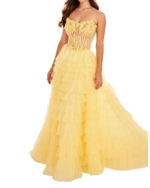 Ellie Wilde Tiered Ruffle Gown With Sheer Corset Bodice - Yellow
