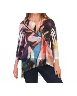 Jess & Jane Wind Ballad Slit V-Neck Chiffon Contrast Top - Red