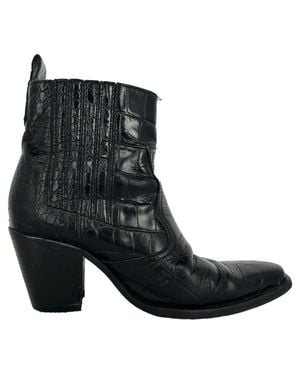 Ganni Croc-Effect Western Ankle Boots - Black