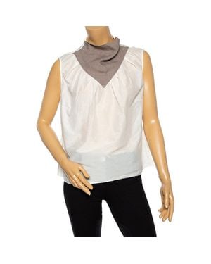 Saint Laurent Saint Laurent Off Cotton Contrast Neck Detailed Top Xl - White
