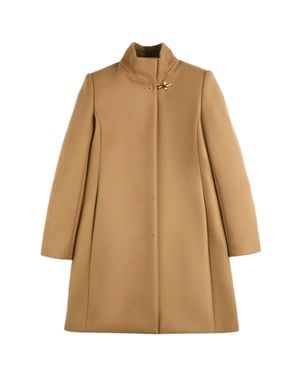 Fay Tailored High Collar Concealed Knee-Length Coat - Natural