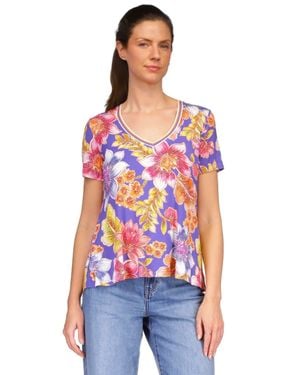 Johnny Was The Janie Favorite Short Sleeve V-Neck Swing Tee, Multi - White