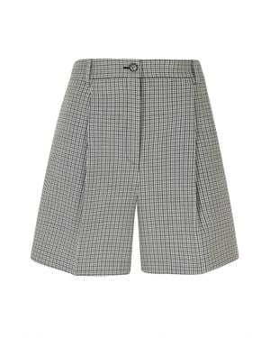 Ports 1961 Ivory Houndstooth Relaxed Fit Virgin Wool Shorts - Gray