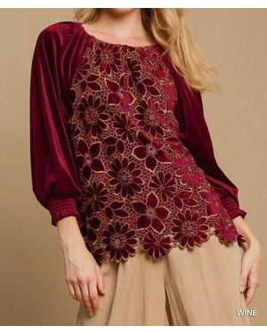 Umgee Velvet Blossom Blouse - Red