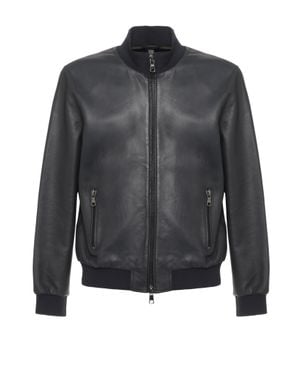 The Jack Leathers High Neck Leather Jacket With Zip Fastening - Gray