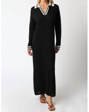 Olivaceous Collared Sweater Maxi Dress - Black