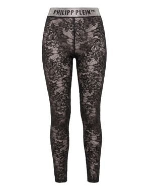 Philipp Plein Lace Leggings Monogram Strass Monogram Strass - Gray