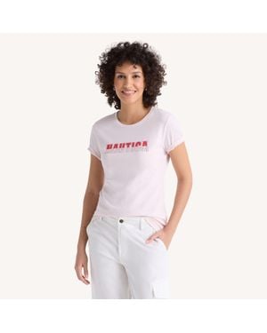 Nautica Rhinestone Heritage Logo Graphic T-Shirt - White