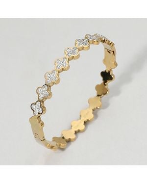 Fashnzfab Stainless Steel Cz Pave Quatrefoil Link Hinged Bangle Bracelet - Metallic