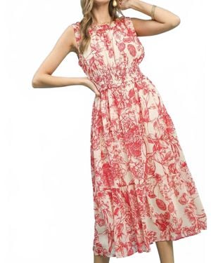 Umgee Toile Print Midi Dress - Red