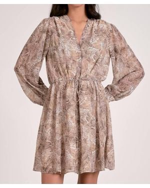 Elan Hilarie Snake Print Woven With Tie Waist Dress - Brown