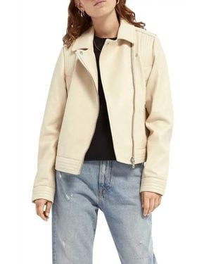 Scotch & Soda Leather Moto Jacket - Blue