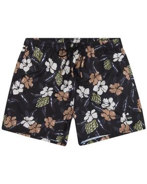 BOSS Pirahna Floral Print Swim Trunks - Black