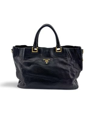 Prada Vitello Daino Tote Bag With Hardware - Black