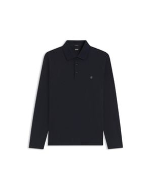 BOSS Long-Sleeve Cotton Polo Shirt With Double B Monogram - Blue