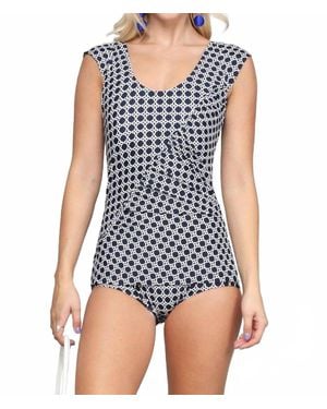 Marina West Swim Cap Shoulder One Piece Swimsuit - Blue