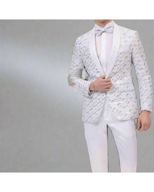 Kent Park Embroidered Sequin Slim Fit Blazer - White