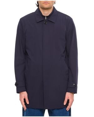 Fay Double Collar Long Coat With Zip And Button Closure - Blue