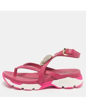 Philipp Plein Leather Crystal Skull Flat Sandals - Pink