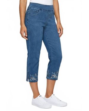 Ethyl Pull On Capri With Embroidery Pants - Blue
