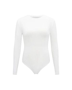 TRUEDAMES Long Sleeve O Neck Tight Skinny Bodysuit - White