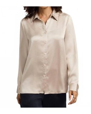 Foxcroft Bianca Beyond Silk Long Sleeve Shirt Top - Natural