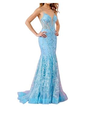 Rachel Allan Glitter Tulle Prom Dress - Blue